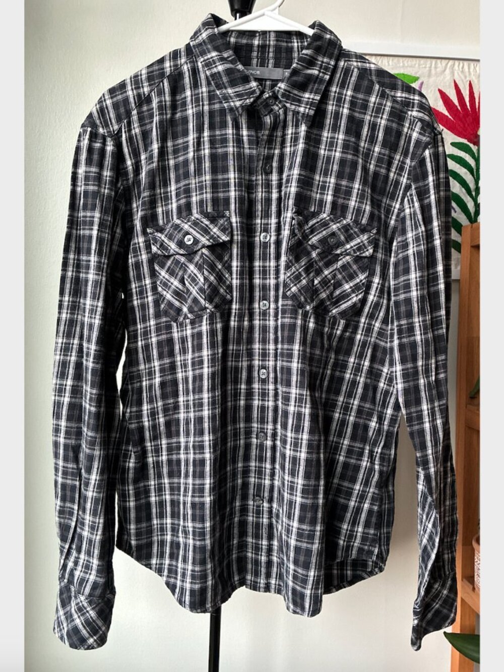 Vince Men's Black & Brown Plaid Flannel - Size M